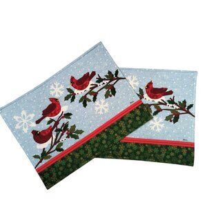 Set Of 2 Cardinals Birds on Branch Winter Placemats Applique